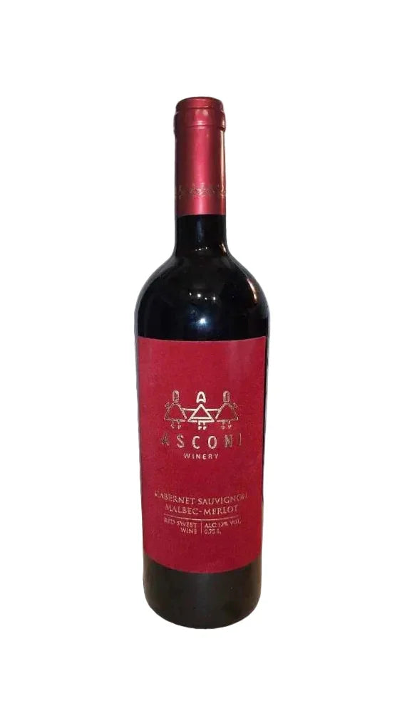 Asconi Cabernet Sauvignon Malbec Merlot red wine bottle with red label