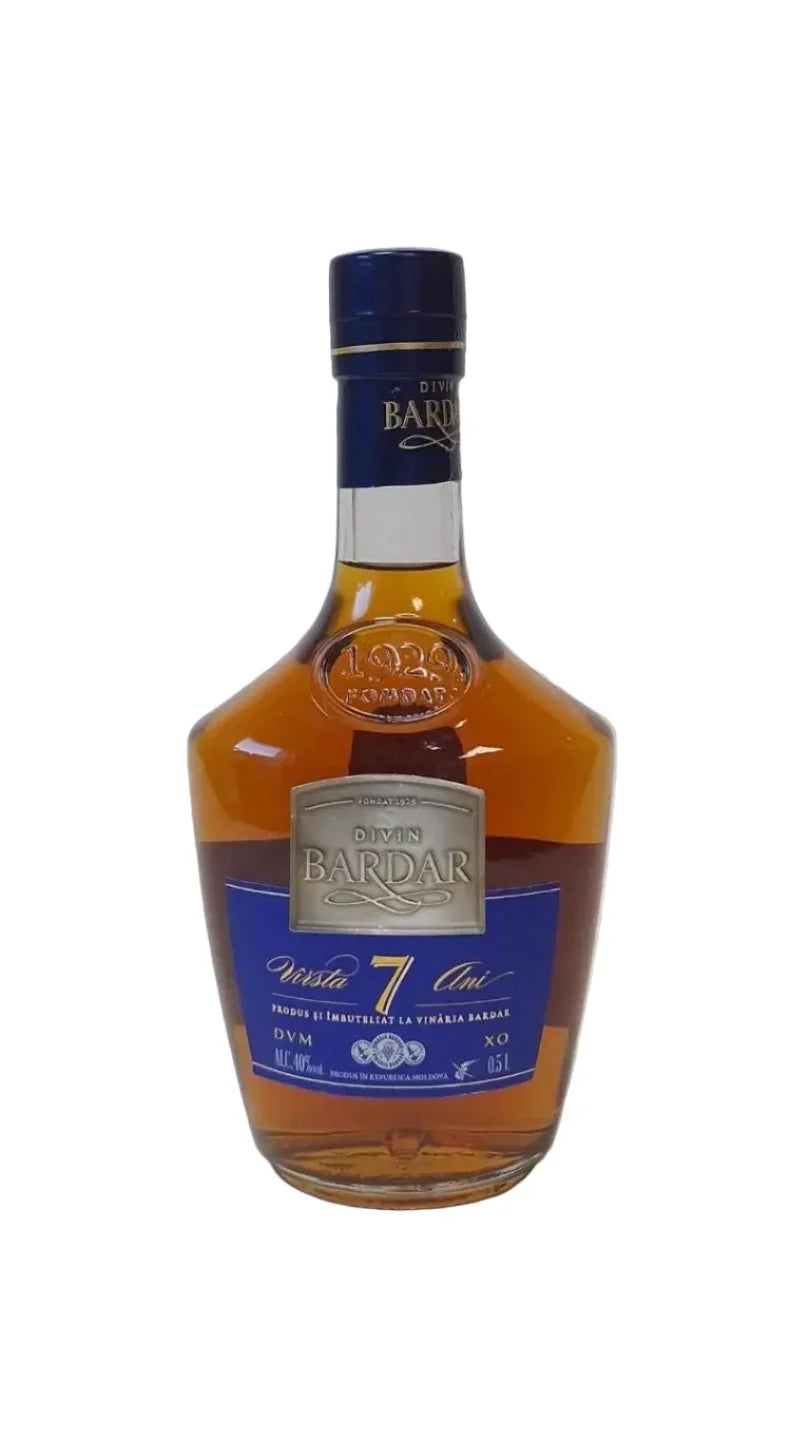 Bardar 7 year XO brandy bottle with blue and gold label, Moldovan spirit, 0.5L