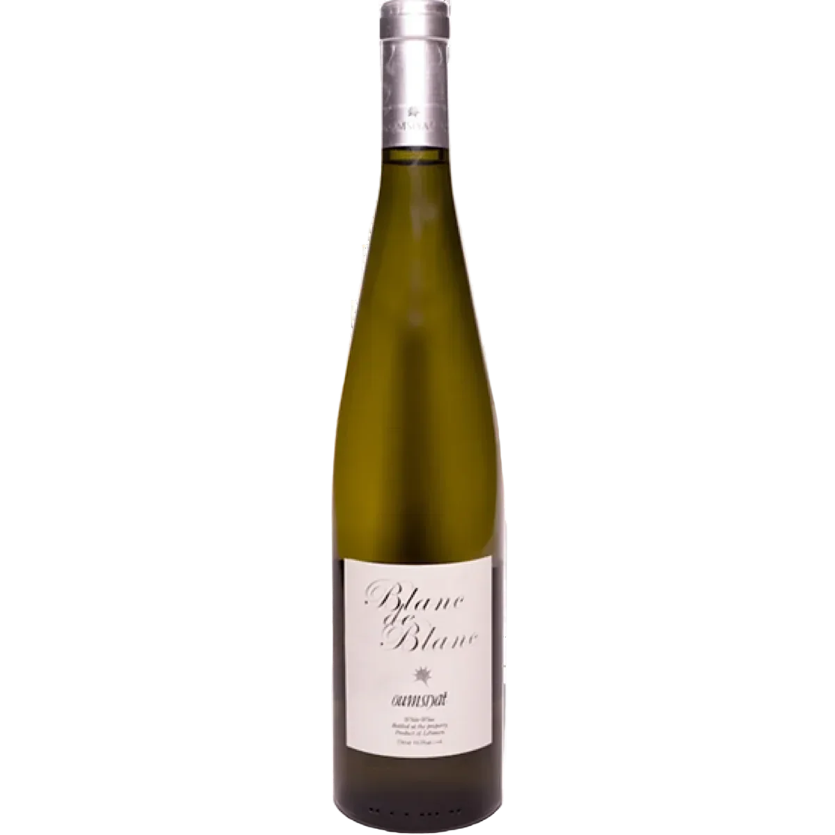 Wine bottle labeled 'Blanc de Blanc' on a white background