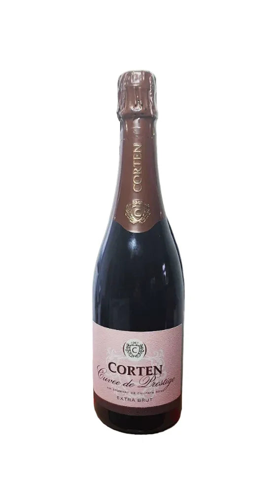 Corten Cuvee de Prestige Extra Brut sparkling rosé wine bottle with pink label