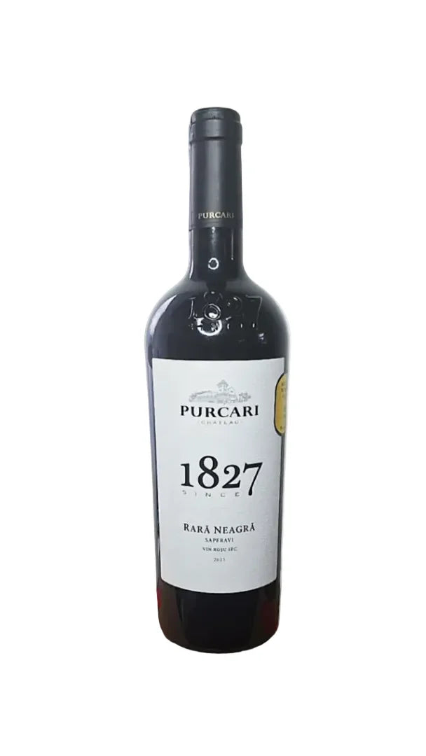 Purcari Rara Neagra Saperavi 1827 Moldovan red wine bottle on white background