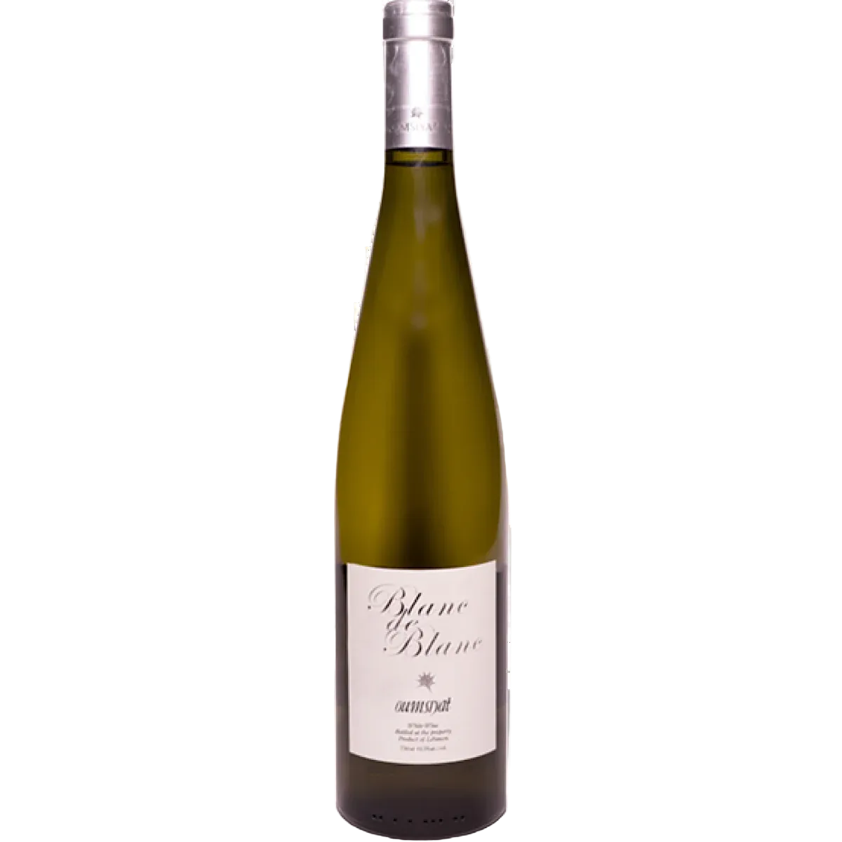 Wine bottle labeled 'Blanc de Blanc' on a white background