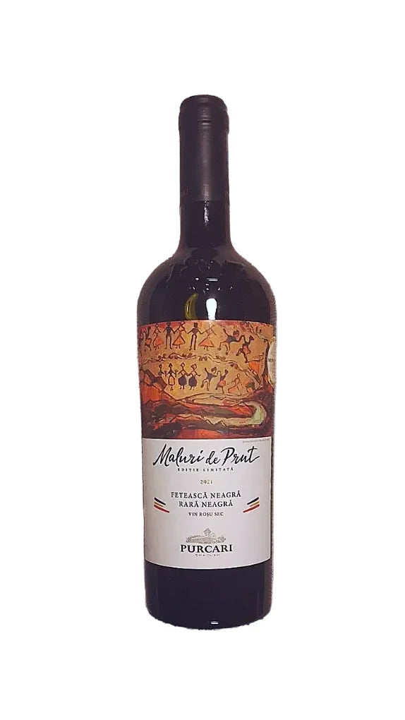 Moldovan red wine bottle with artistic label, Maluri de Prut Feteasca Neagra Rara Neagra