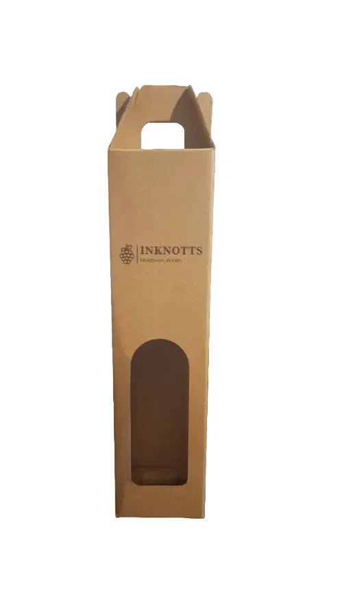 Single bottle kraft gift box with handle and window, ideal for wine packaging